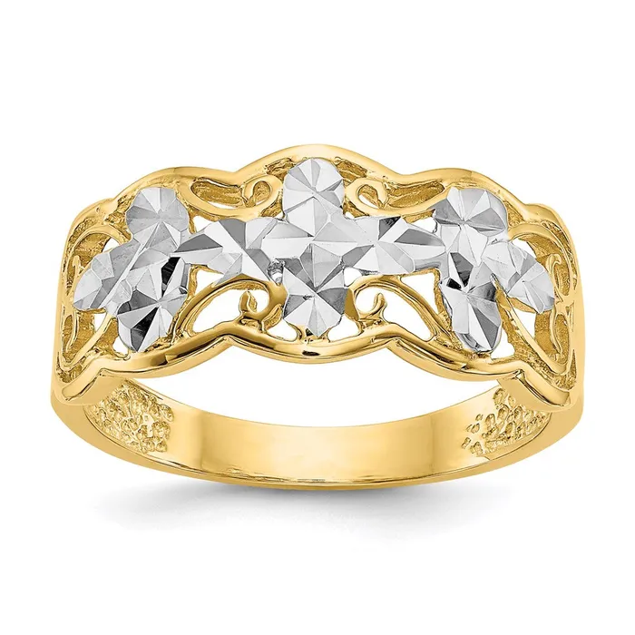 Goldia Rings 14K Yellow Gold Rhodium Diamondcut Wave Ring