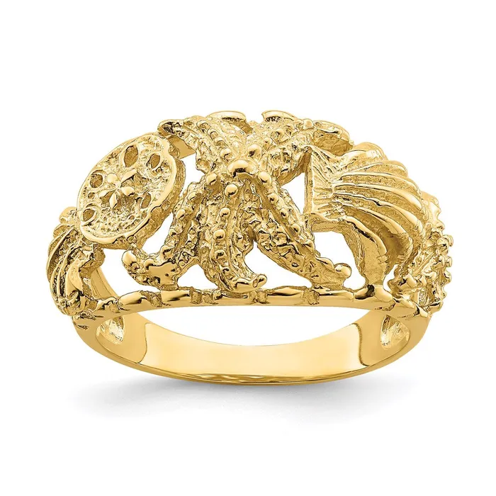 Goldia Rings 14K Yellow Gold Starfish w Multi Shell Dome Ring