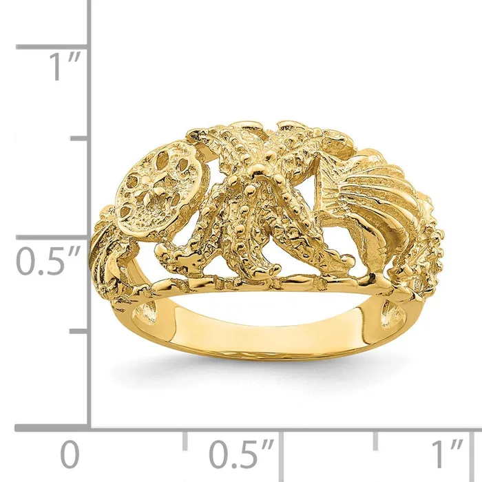 Goldia Rings 14K Yellow Gold Starfish w Multi Shell Dome Ring