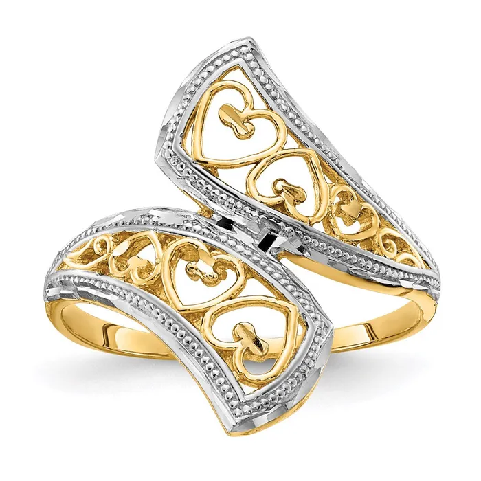 Goldia Rings 14k Yellow Gold wRhodium DiamondCut Heart Accent Bypass Ring
