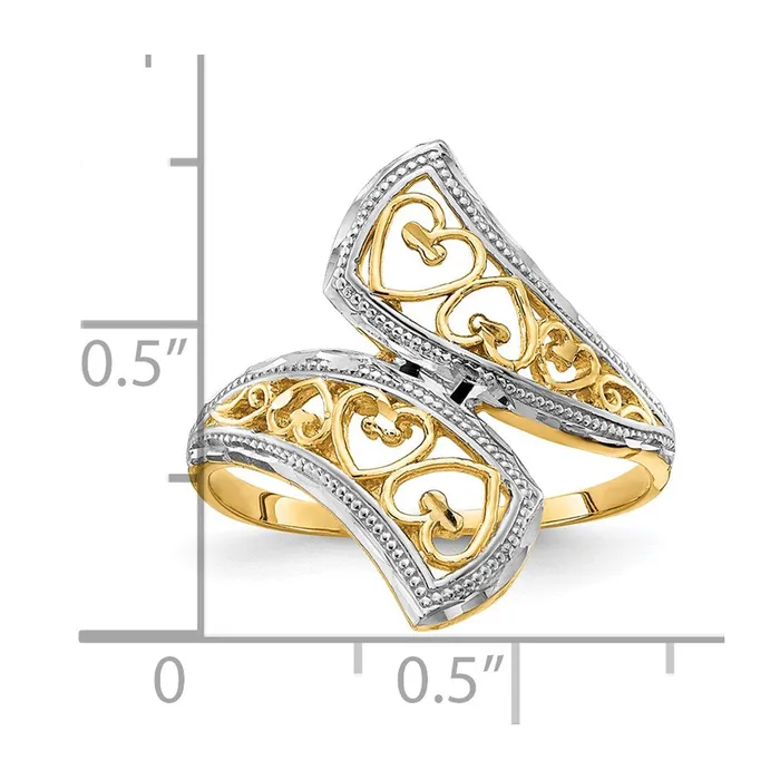 Goldia Rings 14k Yellow Gold wRhodium DiamondCut Heart Accent Bypass Ring