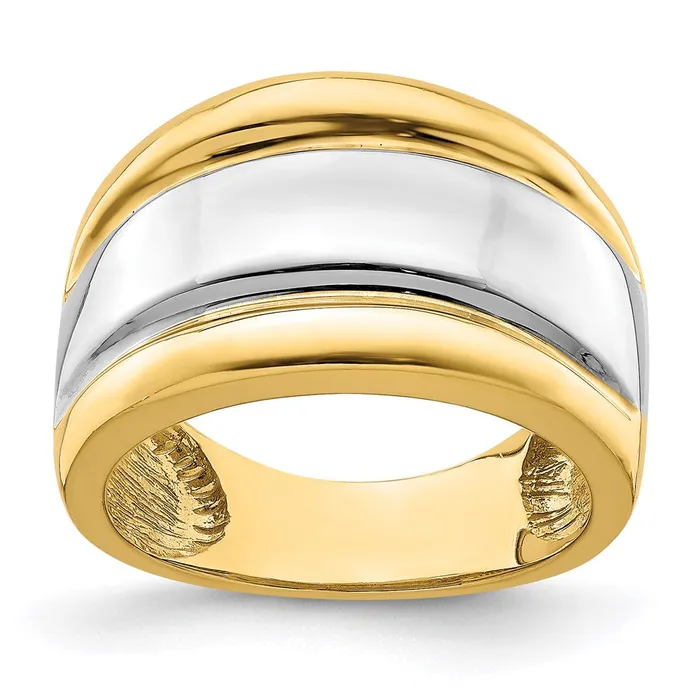 Goldia Rings 14k Yellow Gold wRhodium Polished Wide Center Ridge Ring