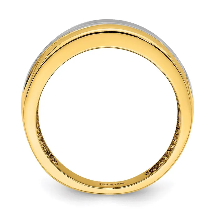 Goldia Rings 14k Yellow Gold wRhodium Polished Wide Center Ridge Ring