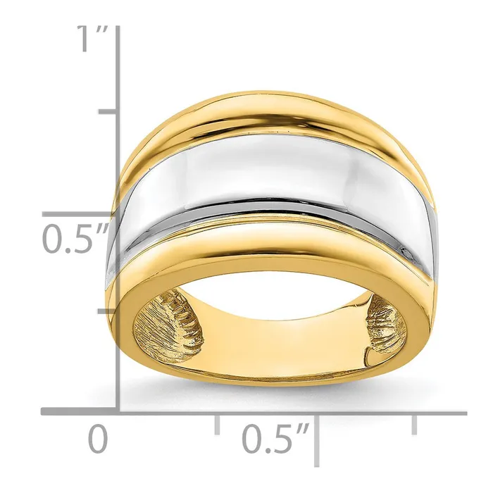 Goldia Rings 14k Yellow Gold wRhodium Polished Wide Center Ridge Ring