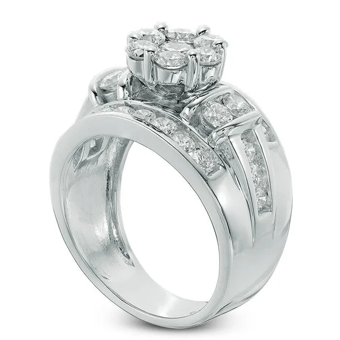 Goldia Rings 20 CT TW Natural Diamond Flower Cluster Engagement Ring in Solid 14K White Gold Goldia Rings 20 CT TW Natural Diamond Flower Cluster Engagement Ring in Solid 14K White Gold