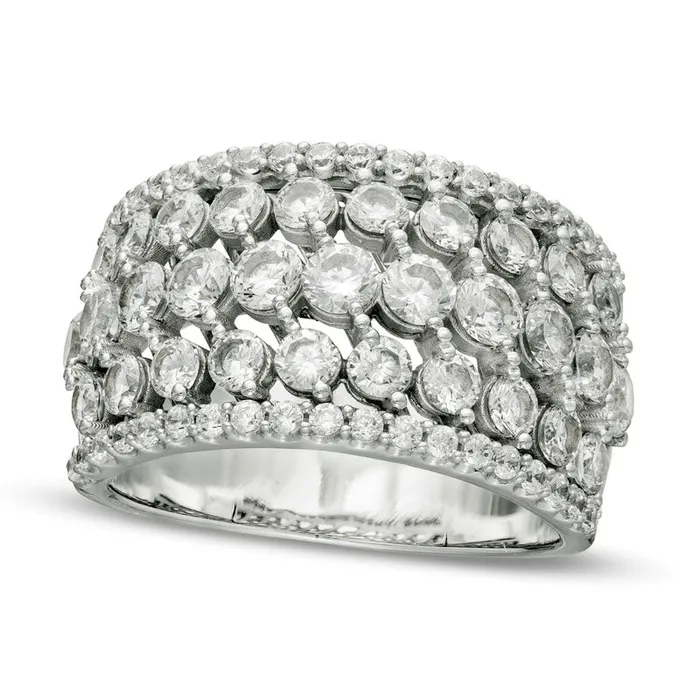 Goldia Rings 25 CT TW Natural Diamond MultiRow Ring in Solid 14K White Gold Goldia Rings 25 CT TW Natural Diamond MultiRow Ring in Solid 14K White Gold