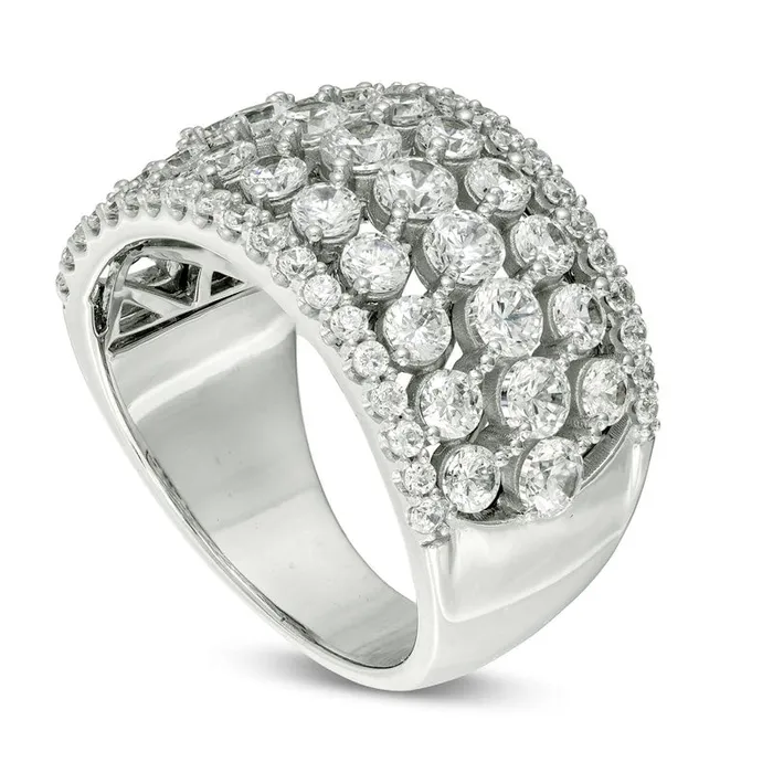 Goldia Rings 25 CT TW Natural Diamond MultiRow Ring in Solid 14K White Gold Goldia Rings 25 CT TW Natural Diamond MultiRow Ring in Solid 14K White Gold