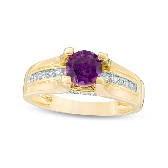 Goldia Rings 60mm Amethyst and 010 CT TW Natural Diamond Cathedral Shank Ring in Solid 10K Yellow Gold Goldia Rings 60mm Amethyst and 010 CT TW Natural Diamond Cathedral Shank Ring in Solid 10K Yellow Gold