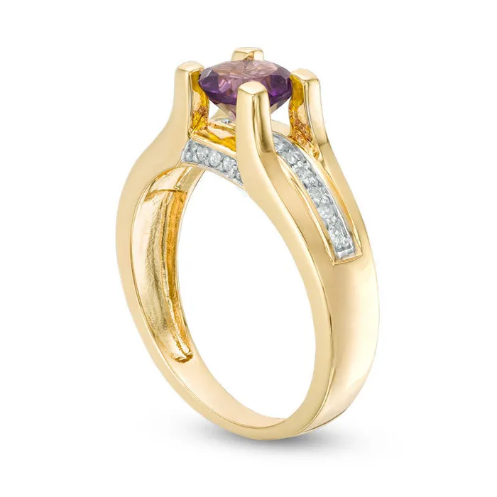 Goldia Rings 60mm Amethyst and 010 CT TW Natural Diamond Cathedral Shank Ring in Solid 10K Yellow Gold Goldia Rings 60mm Amethyst and 010 CT TW Natural Diamond Cathedral Shank Ring in Solid 10K Yellow Gold