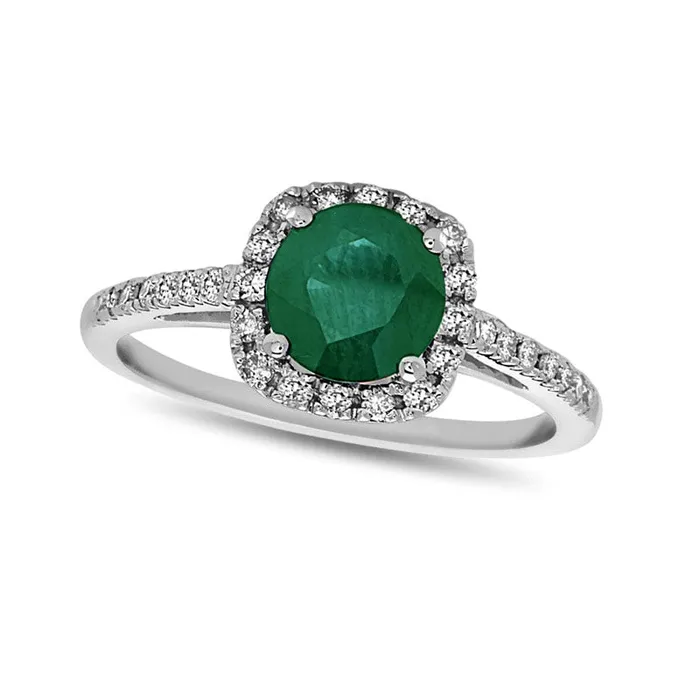 Goldia Rings 60mm Emerald and 025 CT TW Natural Diamond Frame Engagement Ring in Solid 14K White Gold