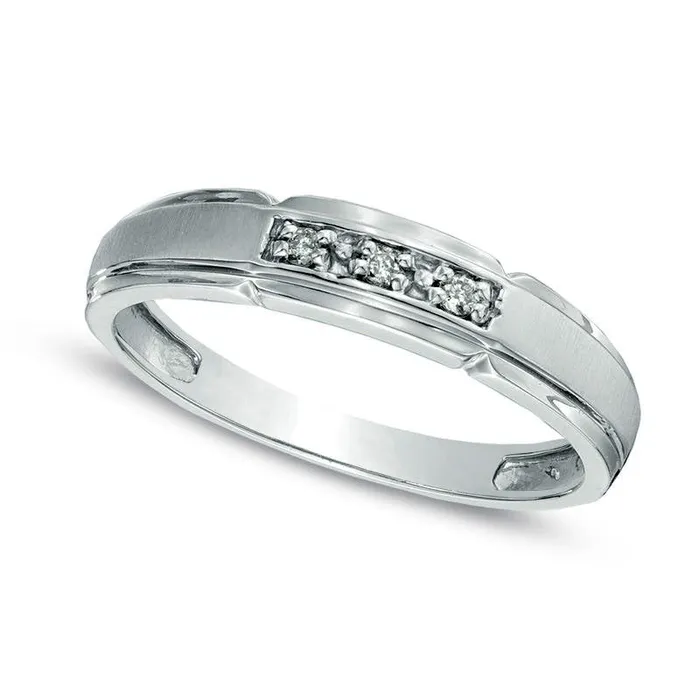 Goldia Rings Ladies Natural Diamond Accent Satin Wedding Band in Solid 10K White Gold Goldia Rings Ladies Natural Diamond Accent Satin Wedding Band in Solid 10K White Gold