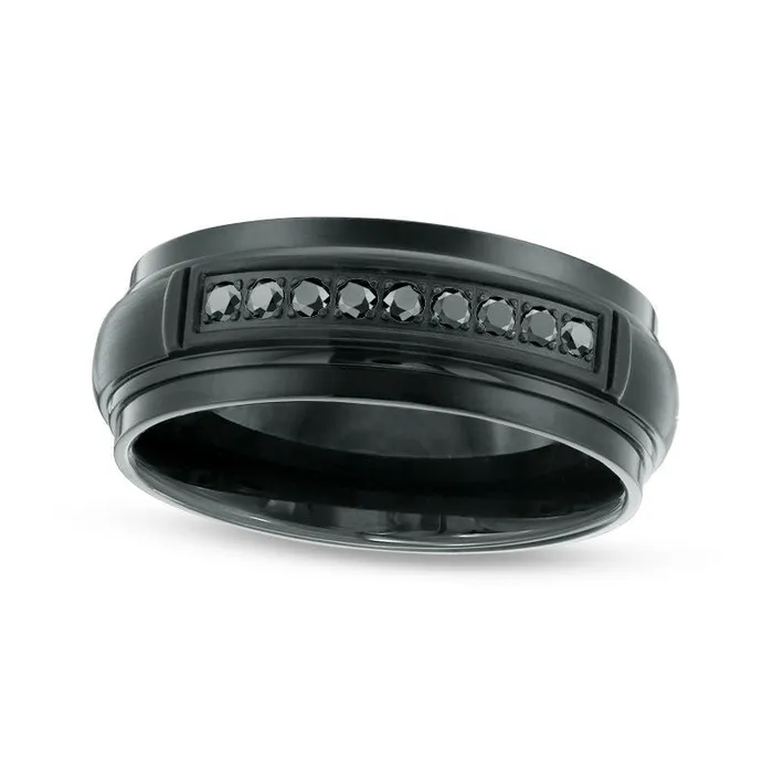 Goldia Rings Mens 017 CT TW Enhanced Black Natural Diamond Channel Wedding Band in Black IP Stainless Steel Goldia Rings Mens 017 CT TW Enhanced Black Natural Diamond Channel Wedding Band in Black IP Stainless Steel