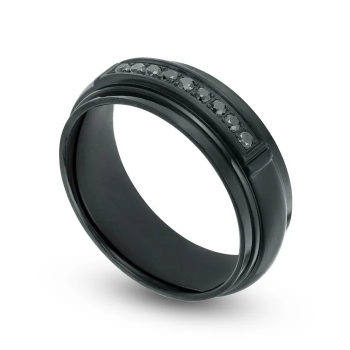 Goldia Rings Mens 017 CT TW Enhanced Black Natural Diamond Channel Wedding Band in Black IP Stainless Steel Goldia Rings Mens 017 CT TW Enhanced Black Natural Diamond Channel Wedding Band in Black IP Stainless Steel