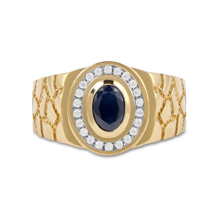 Goldia Rings Mens Oval Blue Sapphire and 020 CT TW Natural Diamond Frame Nugget Shank Ring in Solid 10K Yellow Gold Goldia Rings Mens Oval Blue Sapphire and 020 CT TW Natural Diamond Frame Nugget Shank Ring in Solid 10K Yellow Gold