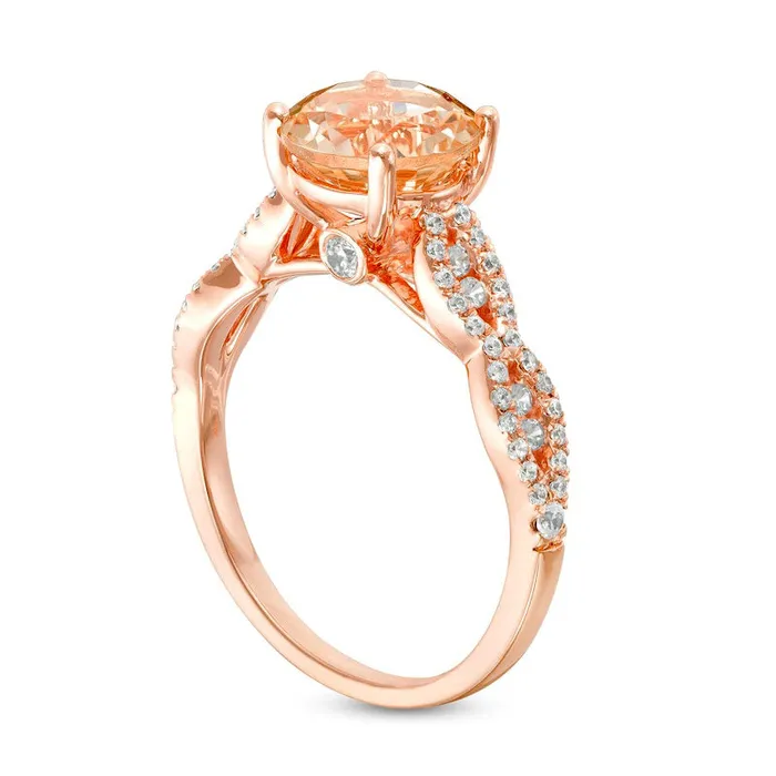 Goldia Rings Morganite and 033 CT TW Natural Diamond Braid Engagement Ring in Solid 14K Rose Gold Goldia Rings Morganite and 033 CT TW Natural Diamond Braid Engagement Ring in Solid 14K Rose Gold