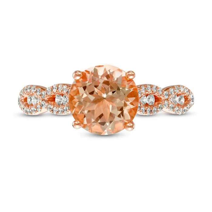 Goldia Rings Morganite and 033 CT TW Natural Diamond Braid Engagement Ring in Solid 14K Rose Gold Goldia Rings Morganite and 033 CT TW Natural Diamond Braid Engagement Ring in Solid 14K Rose Gold