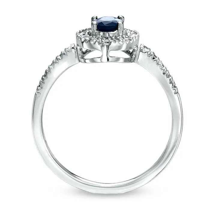 Goldia Rings Oval Blue Sapphire and Natural Diamond Accent Framed Engagement Ring in Solid 10K White Gold Goldia Rings Oval Blue Sapphire and Natural Diamond Accent Framed Engagement Ring in Solid 10K White Gold