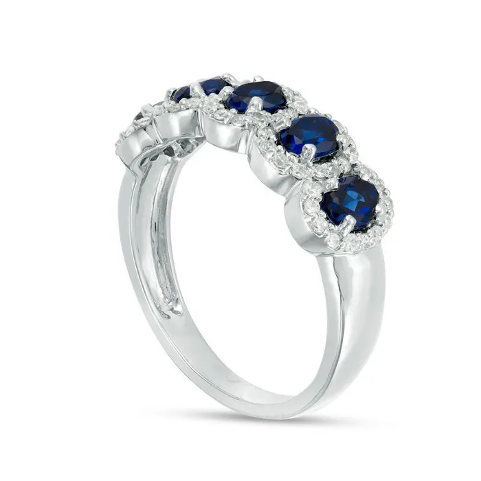 Goldia Rings Oval LabCreated Blue Sapphire and 033 CT TW Diamond Frame Five Stone Ring in Solid 10K White Gold Goldia Rings Oval LabCreated Blue Sapphire and 033 CT TW Diamond Frame Five Stone Ring in Solid 10K White Gold
