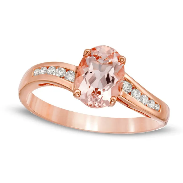 Goldia Rings Oval Morganite and 010 CT TW Natural Diamond Bypass Ring in Solid 10K Rose Gold Goldia Rings Oval Morganite and 010 CT TW Natural Diamond Bypass Ring in Solid 10K Rose Gold