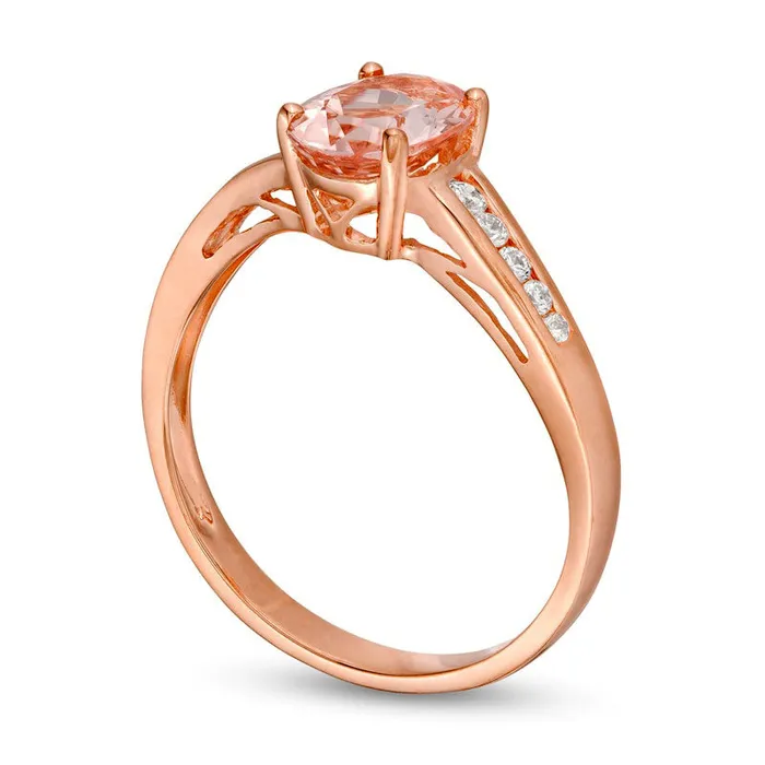 Goldia Rings Oval Morganite and 010 CT TW Natural Diamond Bypass Ring in Solid 10K Rose Gold Goldia Rings Oval Morganite and 010 CT TW Natural Diamond Bypass Ring in Solid 10K Rose Gold