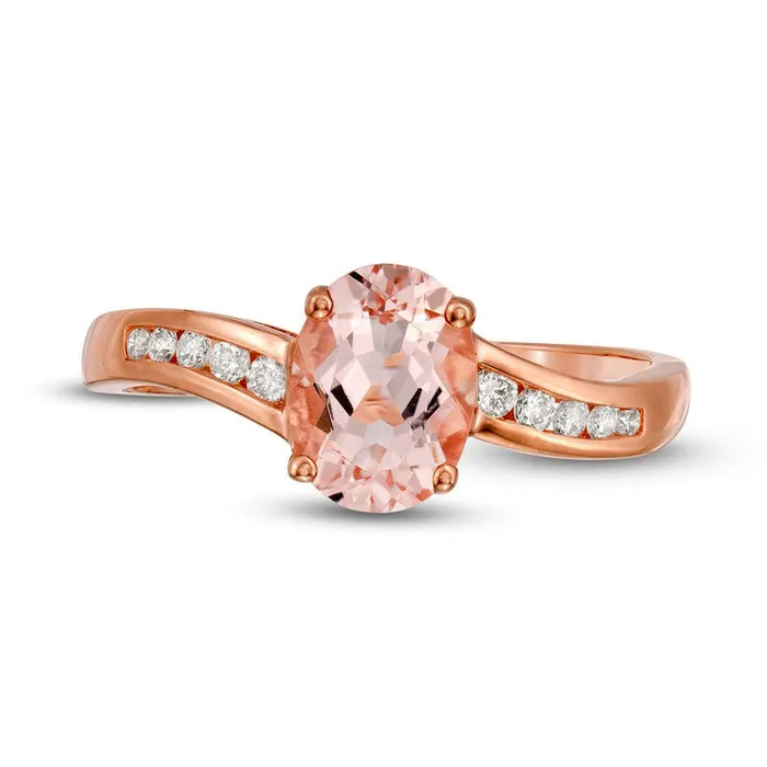 Goldia Rings Oval Morganite and 010 CT TW Natural Diamond Bypass Ring in Solid 10K Rose Gold Goldia Rings Oval Morganite and 010 CT TW Natural Diamond Bypass Ring in Solid 10K Rose Gold