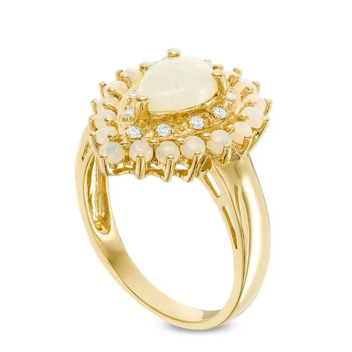 Goldia Rings PearShaped Opal and 007 CT TW Natural Diamond Double Frame Ring in Solid 14K Gold Goldia Rings PearShaped Opal and 007 CT TW Natural Diamond Double Frame Ring in Solid 14K Gold