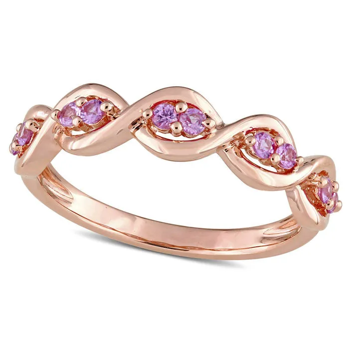 Goldia Rings Pink Sapphire Duo Twist Ring in Solid 14K Rose Gold