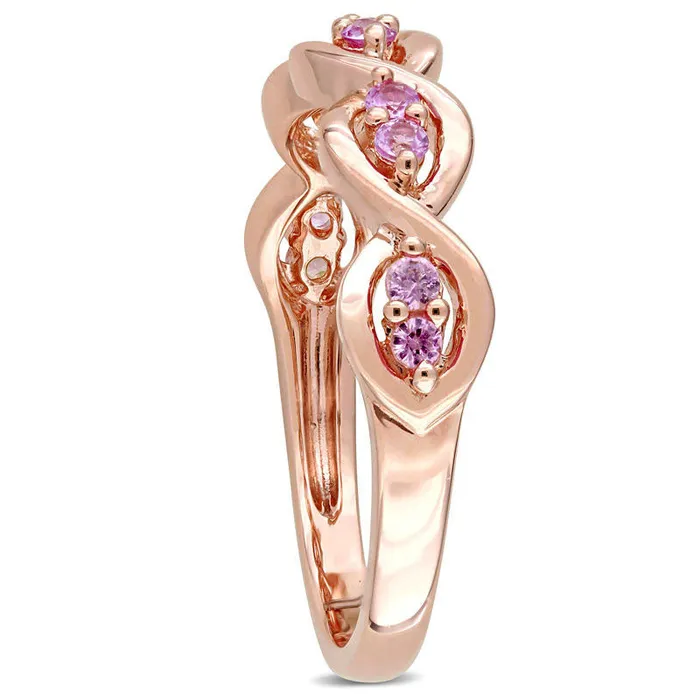 Goldia Rings Pink Sapphire Duo Twist Ring in Solid 14K Rose Gold Goldia Rings Pink Sapphire Duo Twist Ring in Solid 14K Rose Gold