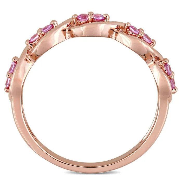 Goldia Rings Pink Sapphire Duo Twist Ring in Solid 14K Rose Gold Goldia Rings Pink Sapphire Duo Twist Ring in Solid 14K Rose Gold