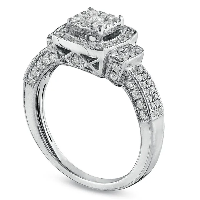 Goldia Rings Previously Owned 075 CT TW Natural Diamond Frame Ring in Solid 10K White Gold Goldia Rings Previously Owned 075 CT TW Natural Diamond Frame Ring in Solid 10K White Gold