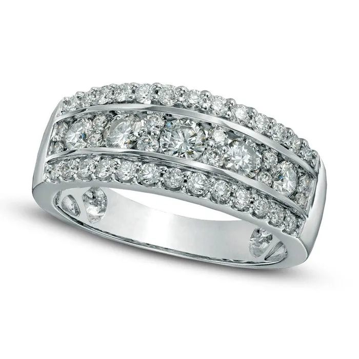 Goldia Rings Previously Owned 10 CT TW Natural Diamond Triple Row Anniversary Band in Solid 14K White Gold Goldia Rings Previously Owned 10 CT TW Natural Diamond Triple Row Anniversary Band in Solid 14K White Gold