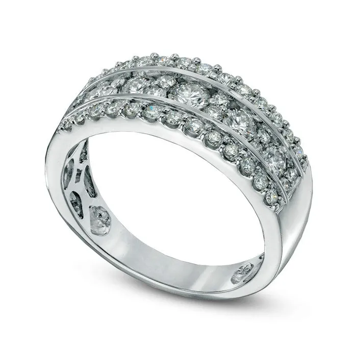 Goldia Rings Previously Owned 10 CT TW Natural Diamond Triple Row Anniversary Band in Solid 14K White Gold Goldia Rings Previously Owned 10 CT TW Natural Diamond Triple Row Anniversary Band in Solid 14K White Gold