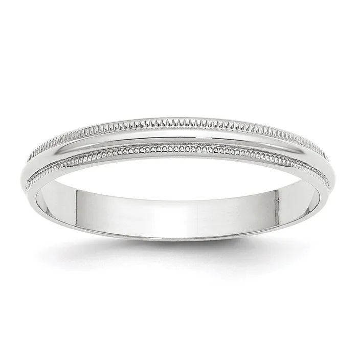 Goldia Rings Solid 10K White Gold 3mm Light Weight Milgrain Half Round MensWomens Wedding Band Ring Size 85