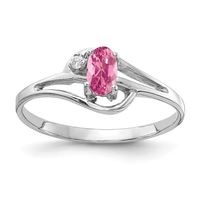 Goldia Rings Solid 14k White Gold 5x3mm Oval Simulated Pink Tourmaline AA CZ Ring Goldia Rings Solid 14k White Gold 5x3mm Oval Simulated Pink Tourmaline AA CZ Ring