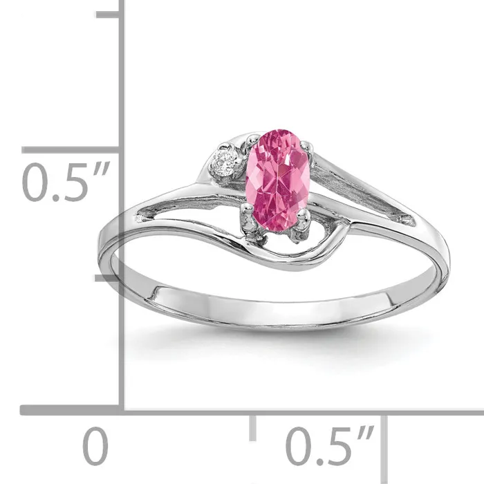 Goldia Rings Solid 14k White Gold 5x3mm Oval Simulated Pink Tourmaline AA CZ Ring