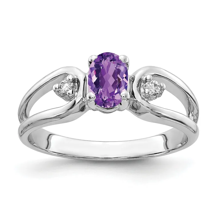 Goldia Rings Solid 14k White Gold 6x4mm Oval Simulated Amethyst ChecKer VS CZ Ring Goldia Rings Solid 14k White Gold 6x4mm Oval Simulated Amethyst ChecKer VS CZ Ring