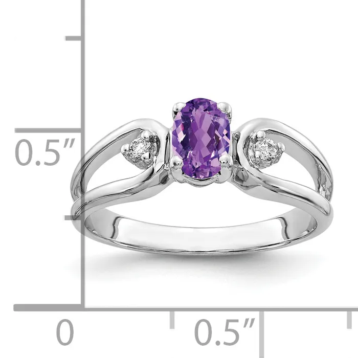 Goldia Rings Solid 14k White Gold 6x4mm Oval Simulated Amethyst ChecKer VS CZ Ring