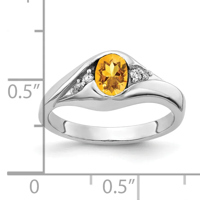Goldia Rings Solid 14k White Gold 6x4mm Oval Simulated Citrine ChecKer A CZ Ring