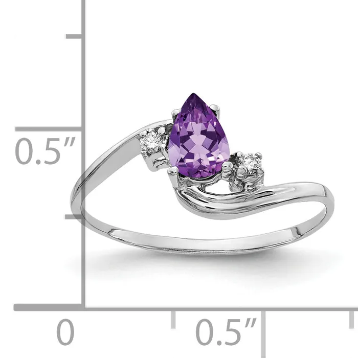 Goldia Rings Solid 14k White Gold 6x4mm Pear Simulated Amethyst ChecKer VS CZ Ring
