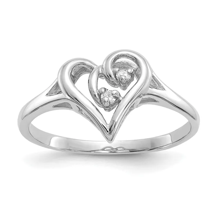 Goldia Rings Solid 14k White Gold AAA Simulated CZ heart Ring