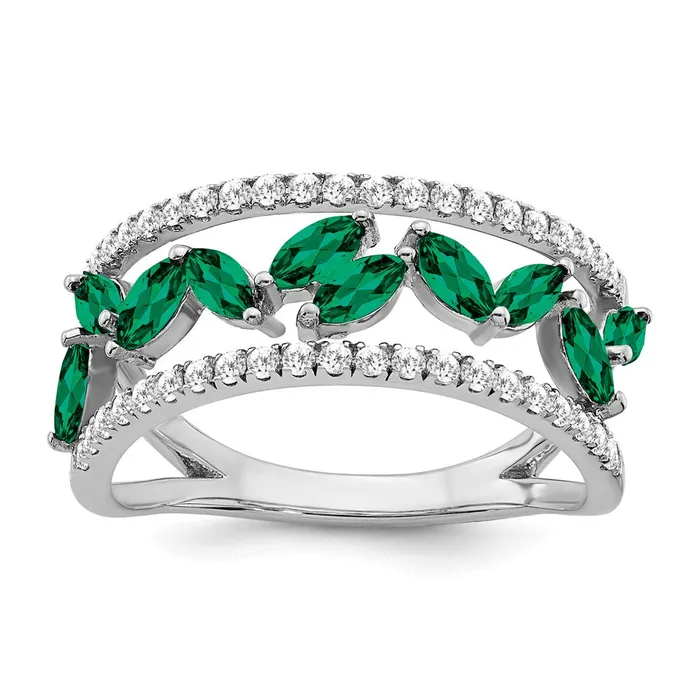 Goldia Rings Solid 14k White Gold Marquise Created Simulated Emerald and CZ Ring Goldia Rings Solid 14k White Gold Marquise Created Simulated Emerald and CZ Ring