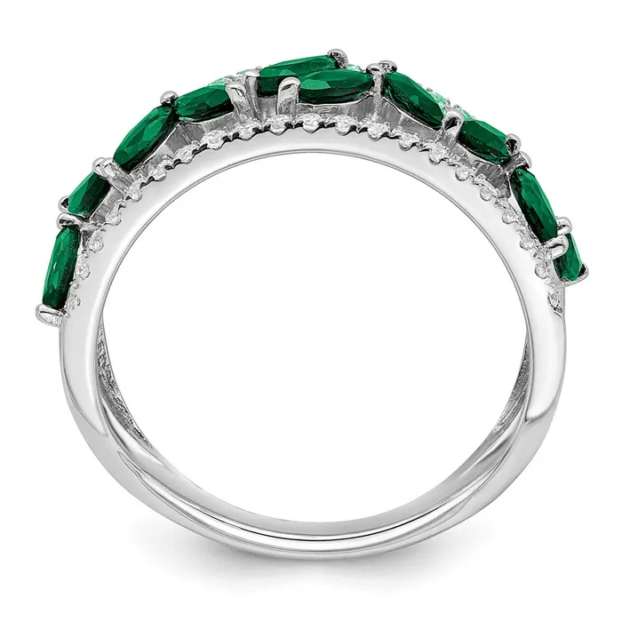 Goldia Rings Solid 14k White Gold Marquise Created Simulated Emerald and CZ Ring