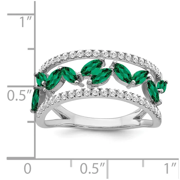 Goldia Rings Solid 14k White Gold Marquise Created Simulated Emerald and CZ Ring