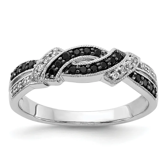 Goldia Rings Solid 14k White Gold wBlacK Rhodium and BlacK Simulated CZ Ring