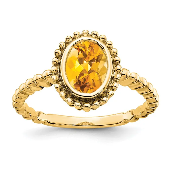 Goldia Rings Solid 14k Yellow Gold Oval Simulated Citrine Ring