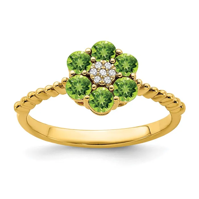 Goldia Rings Solid 14k Yellow Gold Simulated Peridot and CZ Floral Ring