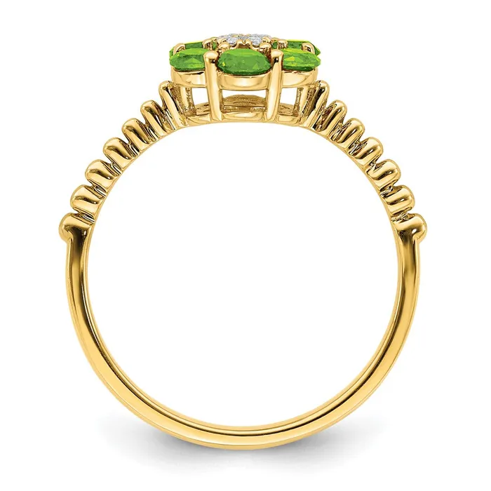 Goldia Rings Solid 14k Yellow Gold Simulated Peridot and CZ Floral Ring