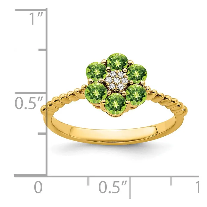Goldia Rings Solid 14k Yellow Gold Simulated Peridot and CZ Floral Ring
