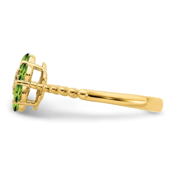 Goldia Rings Solid 14k Yellow Gold Simulated Peridot and CZ Floral Ring