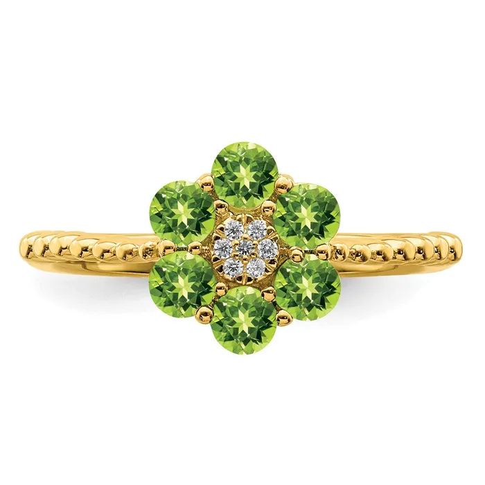 Goldia Rings Solid 14k Yellow Gold Simulated Peridot and CZ Floral Ring